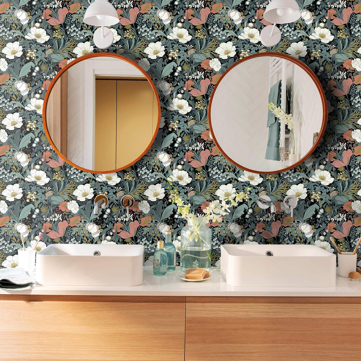 15.7inch x 118.1inch Green Leaf Floral Peel and Stick Wallpaper P977531