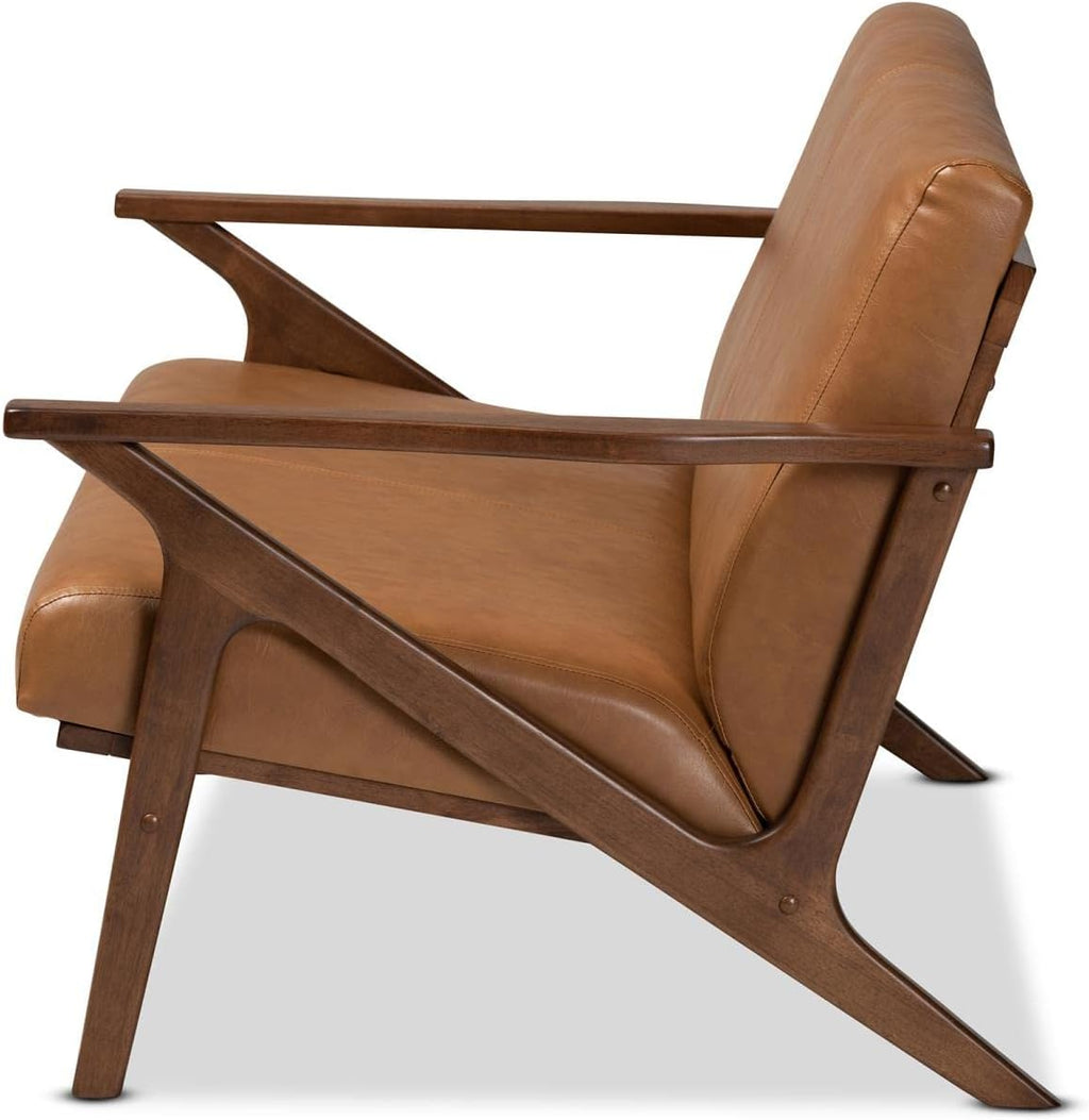 Walnut Brown Wood and Tan Faux Leather Loveseat M398