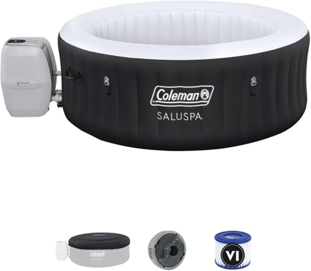 Black 4 Person Inflatable Round Hot Tub with 60 Air Jets I10020