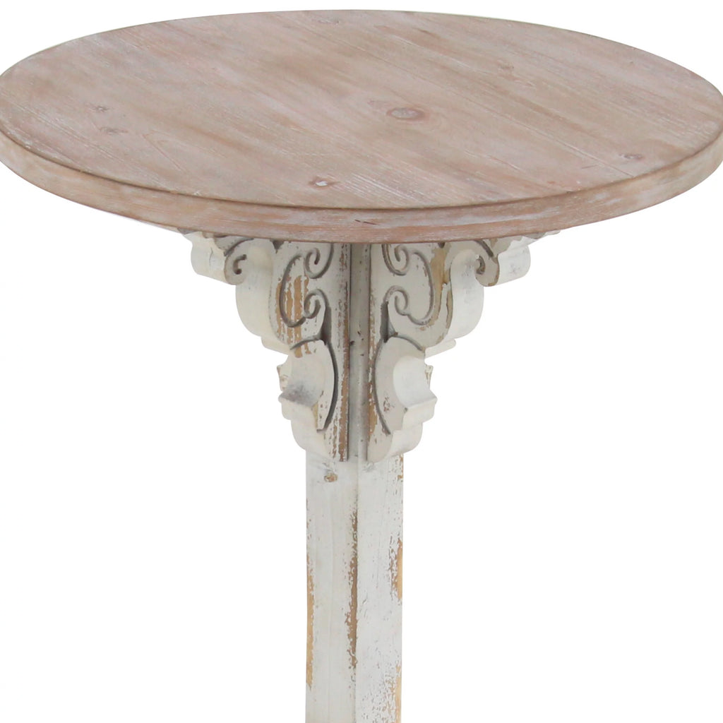 White Wood Accent Table with Brown Wood Top A12157