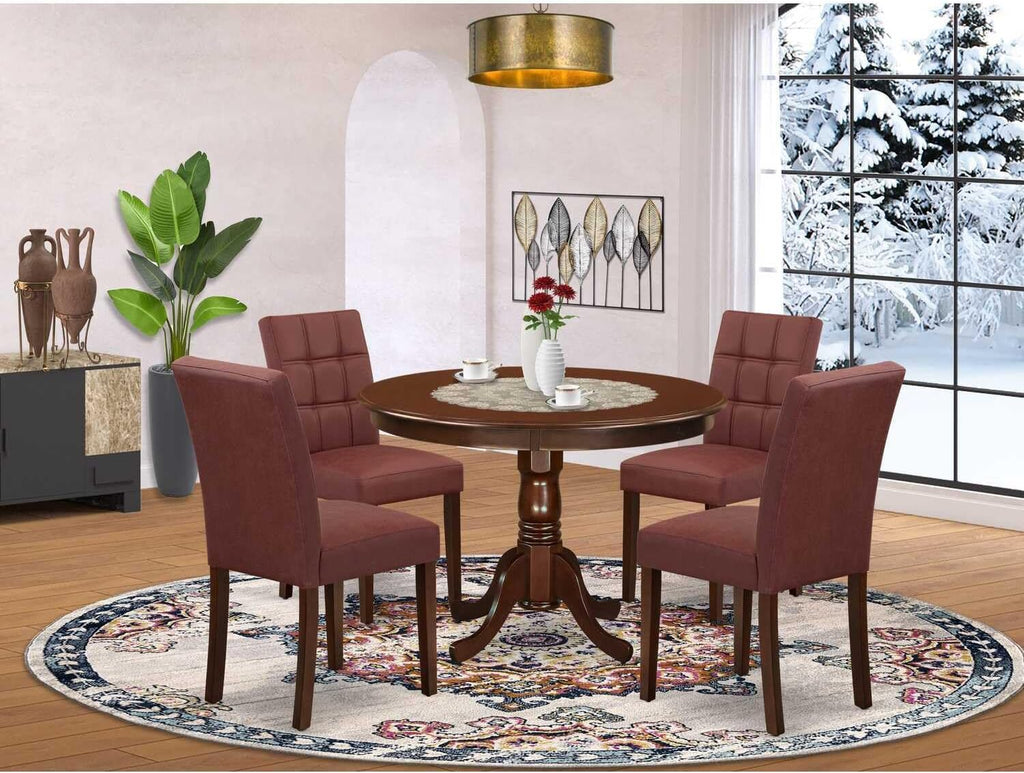 5 Piece Dining Set with Round Kitchen Table and 4 Chairs, Mahogany J36206