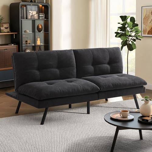 Vintage Brown Faux Leather Convertible Futon Sofa Bed J28012