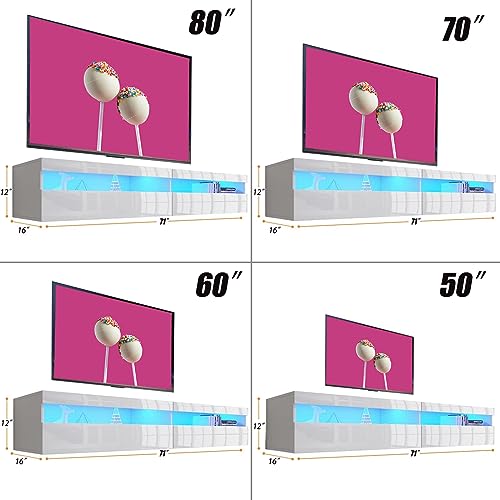 71" Floating TV Stand with Led Lights and Power Outlet J721843
