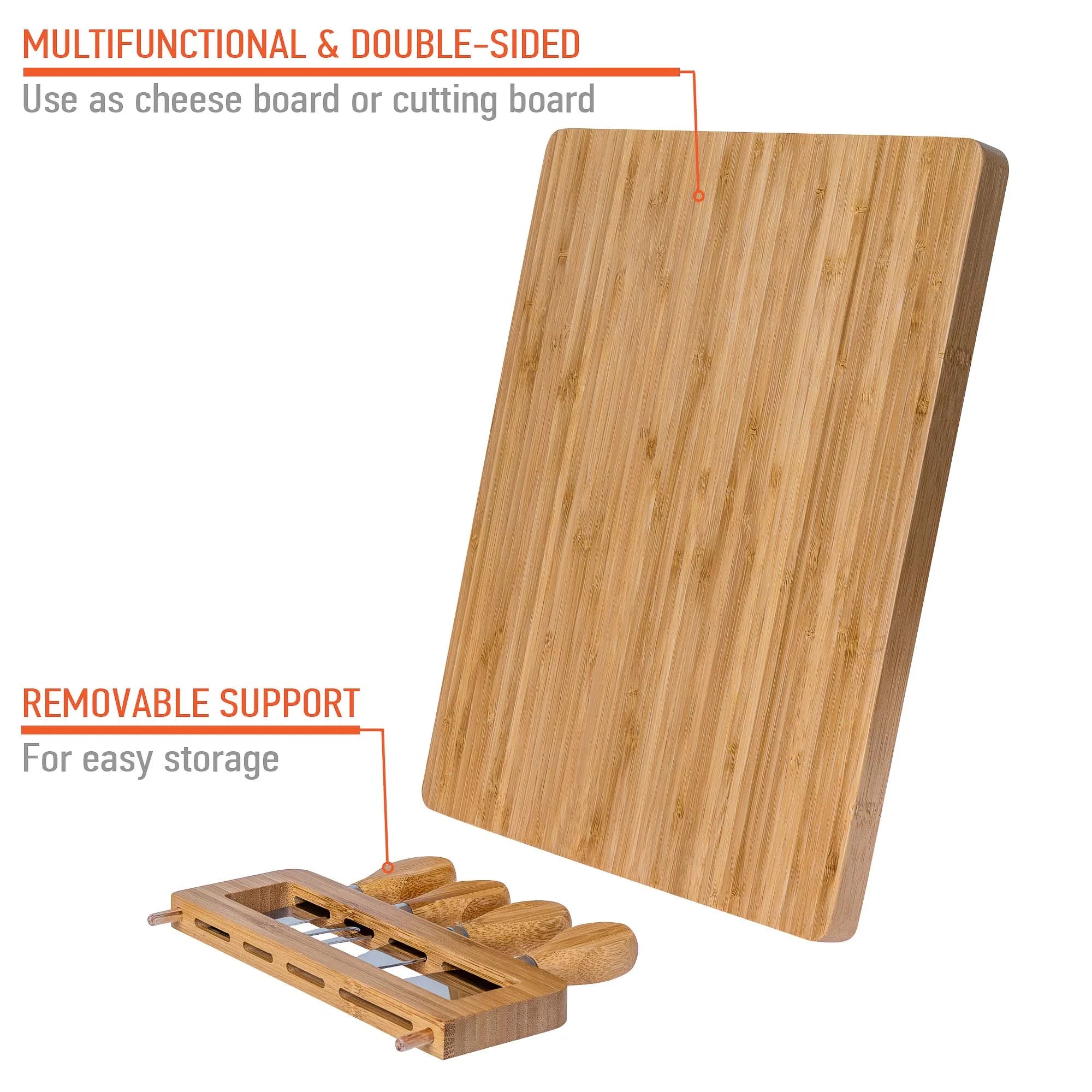Bamboo Cheese Board and Knife Set 14x11 inch with 4 Cheese Knives K2071