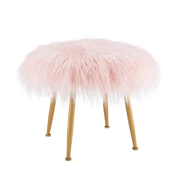Faux Fur Stool, Gold/Pink K2269