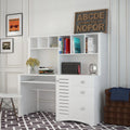Antiqued White Computer Desk With Hutch And Keyboard Drawer L5052