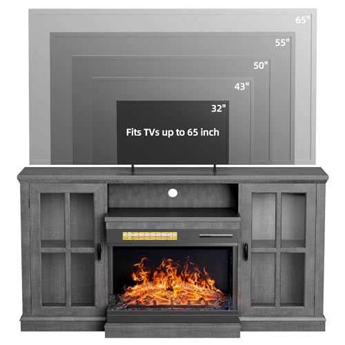 Gray Glass Fireplace TV Stand I2346