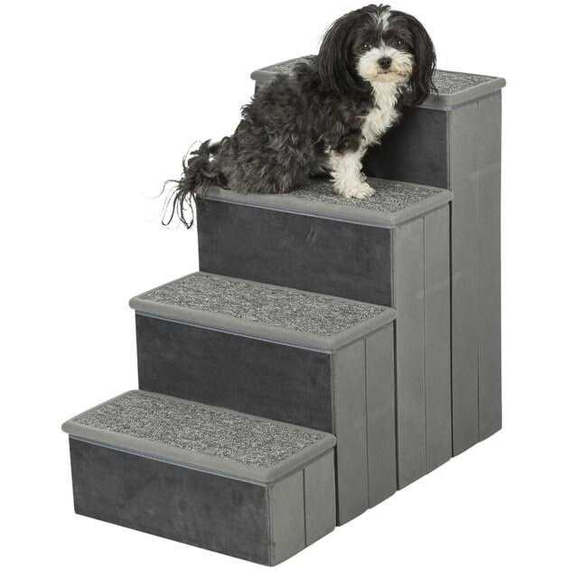 Velour Foldable 4-Step Pet Stairs with Storage G91305