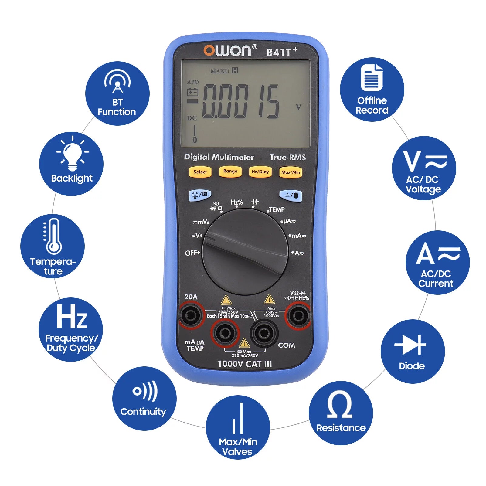 Digital BT Multimeter True RMS Auto-ranging 22000 Counts Electrical Tester W581879