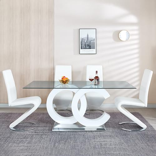 70 inch Clear Tempered Glass Dining Table with Golden Stainless Steel Pedestal J326