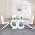 70 inch Clear Tempered Glass Dining Table with Golden Stainless Steel Pedestal J326