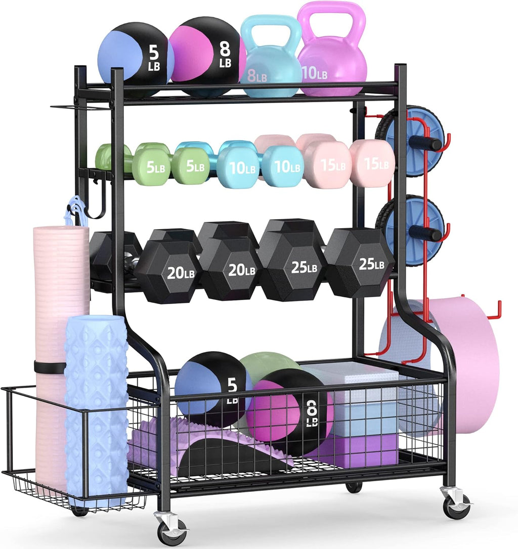 Dumbbell Rack with Wheels and Hooks L656237