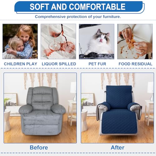 Waterproof Recliner Covers with 5 Pockets, Elastic Straps, Washable Recliner Protector, Chocolate A126540