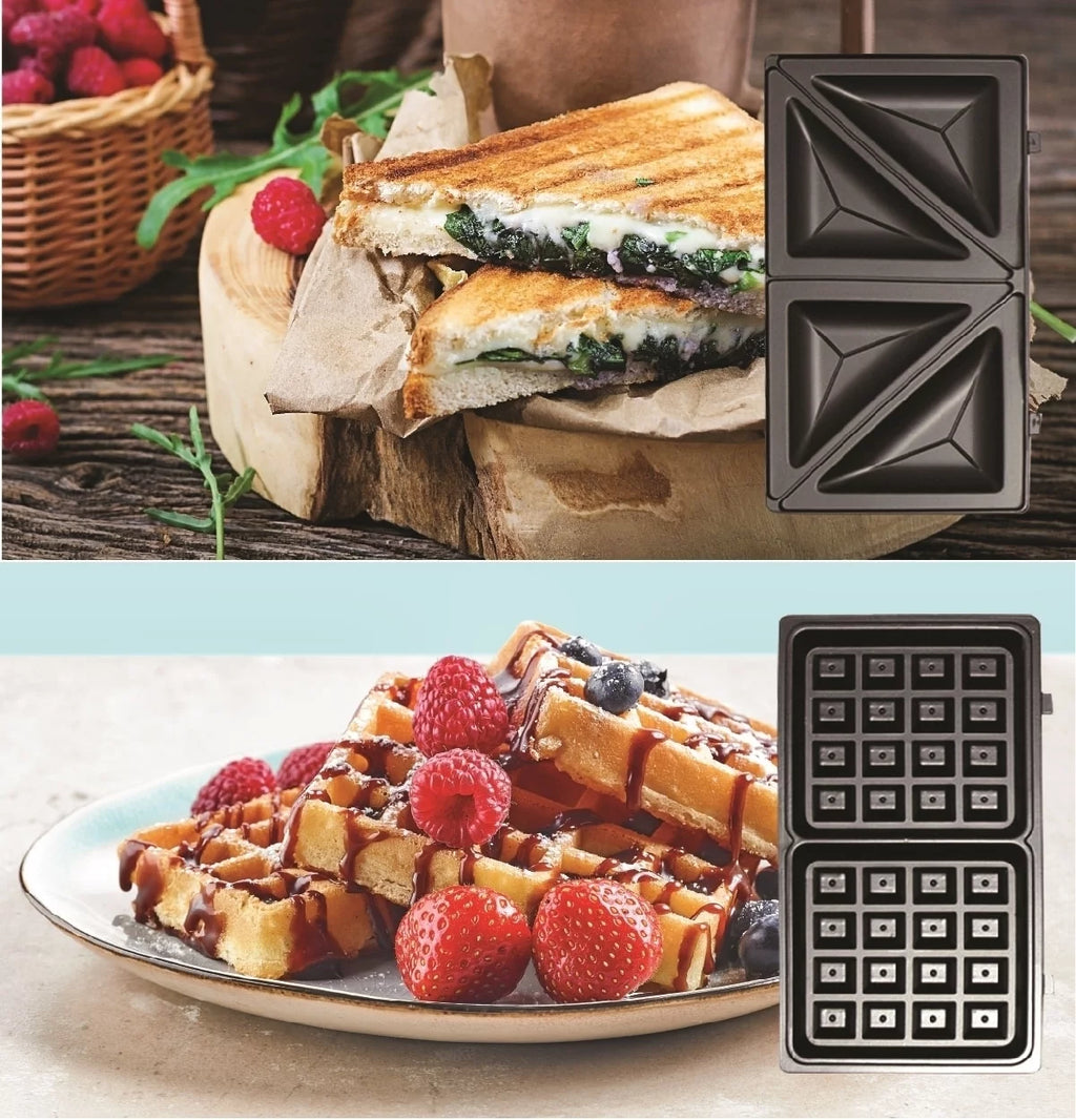 4-in-1 Waffle Maker with Removable Non-Stick Cast Iron Plates T50761