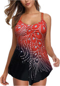 Red Tankini Swimsuits with Long Shorts Y327761