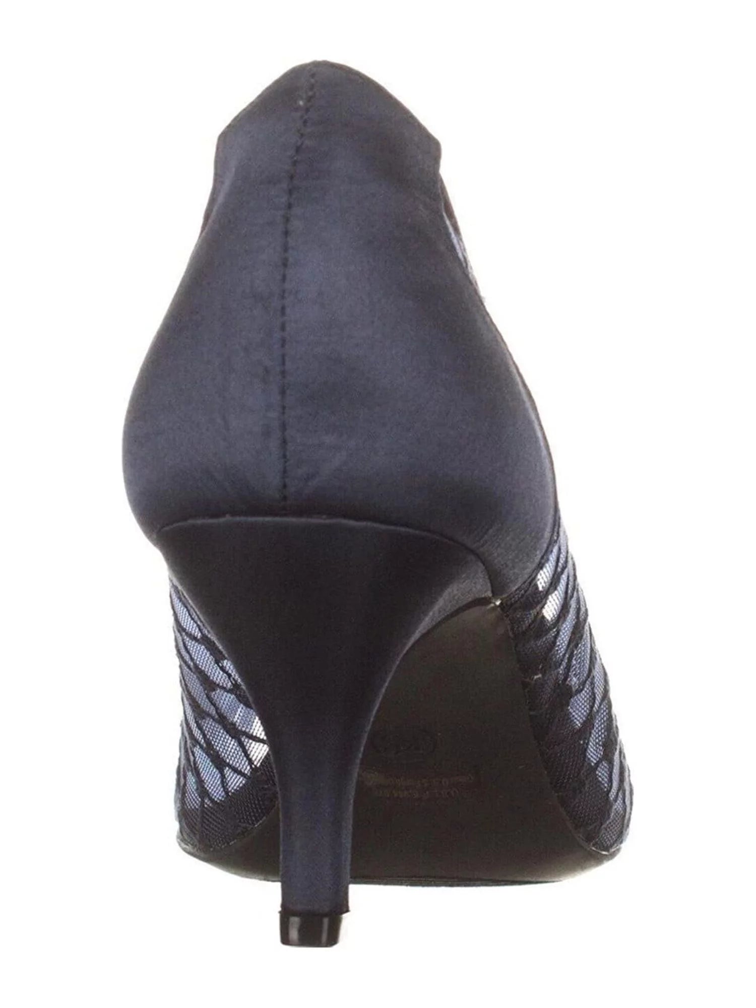 Navy Mixed Media Glass Brooch Almond Toe Kitten Heel Slip On Dress Pumps P870
