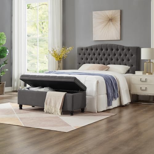Gray Velvet Storage Ottoman Bench with Armrest E716805