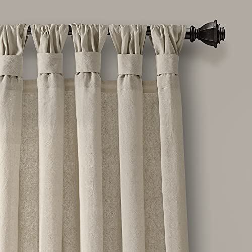 Burlap Knotted Tab-Top Window Curtain Panel Pair, 45"W x 84"L, Light Linen Q144