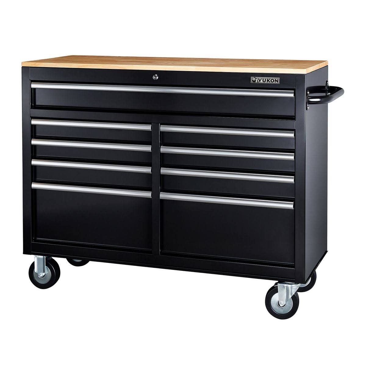 Black 9-Drawer Mobile Storage Cabinet with Solid Wood Top W5627