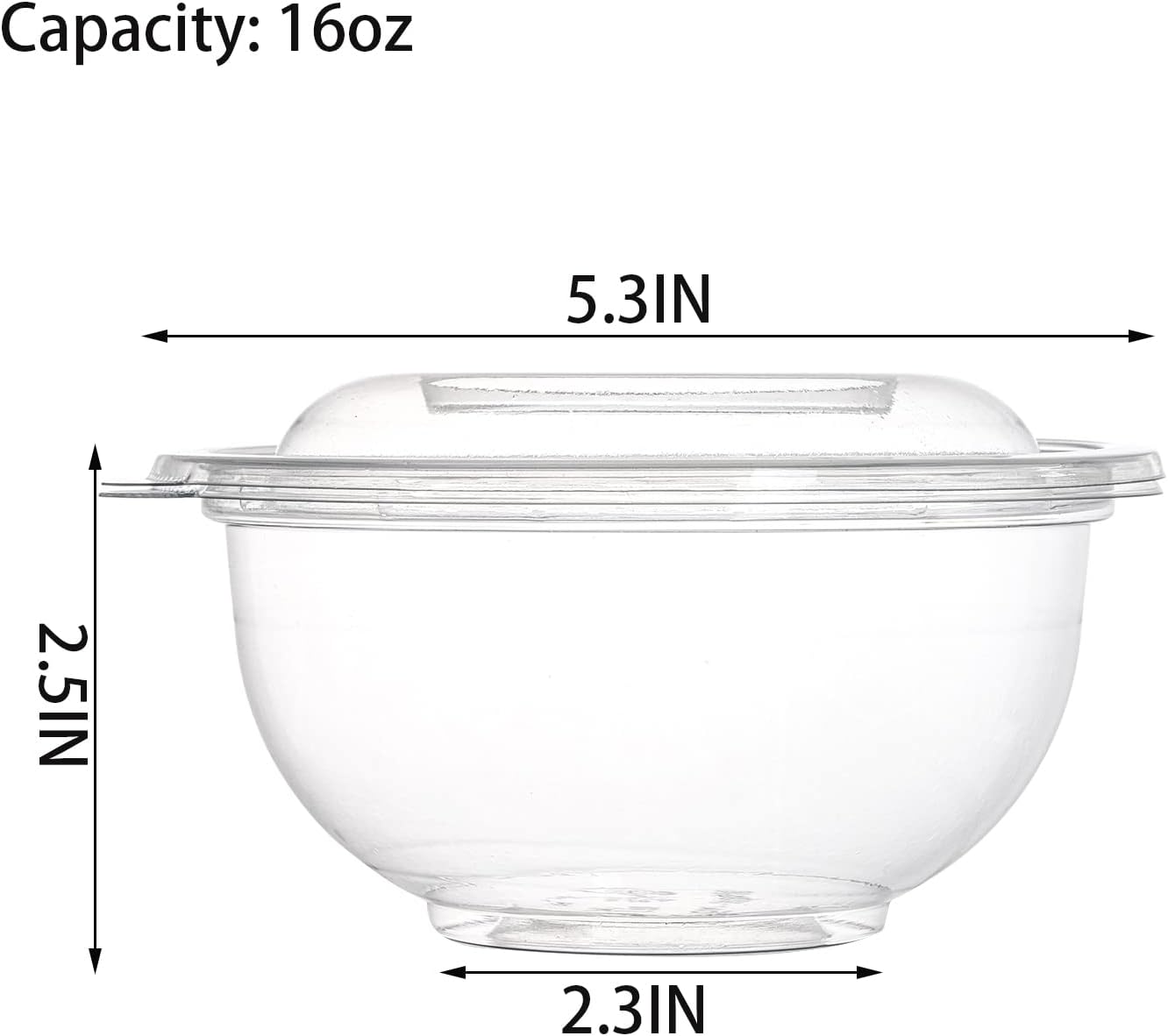 50 Pack 16oz Plastic Salad Bowls with Lids Clear Disposable Containers Q184786