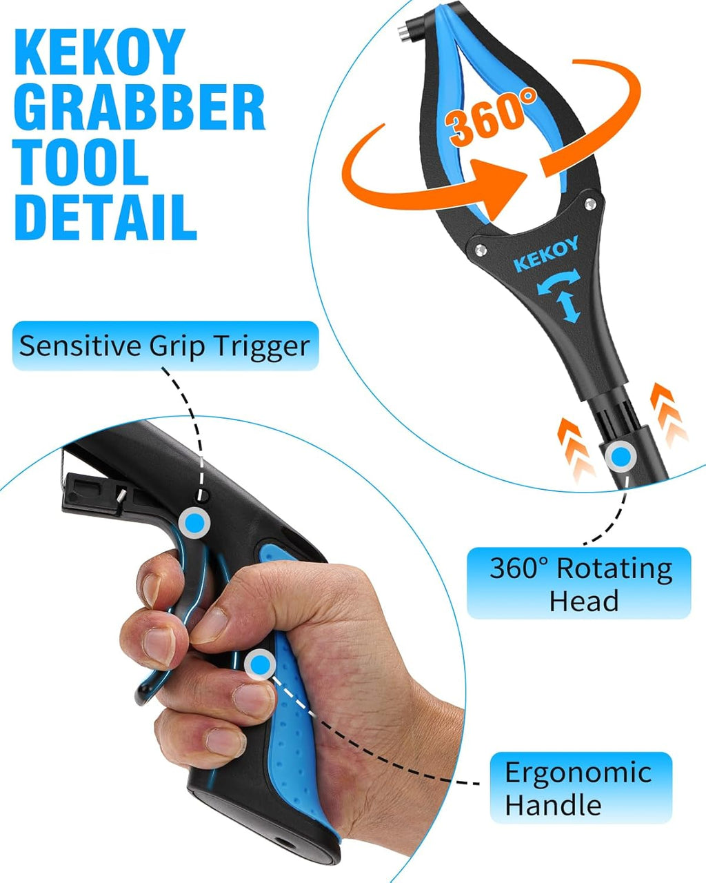 Anti-Slip Rotating Jaw Grabber Reacher Tool with Magnet Q2111