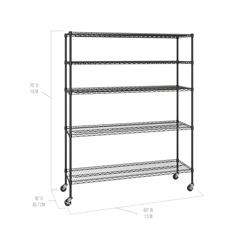 Black 5-Tier Solid Steel Wire Rack Storage Unit O60902