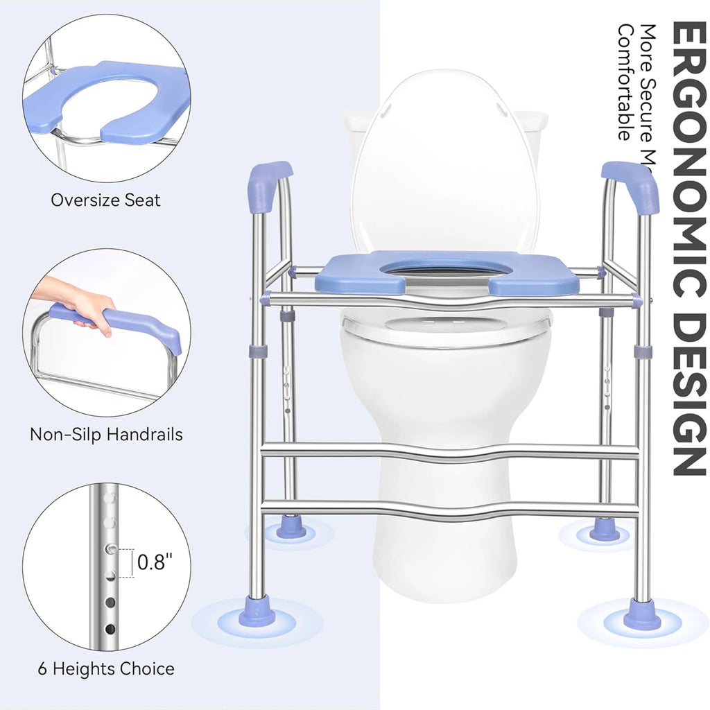 Raised Toilet Seat with Handles and Soft Seat, up to 400lbs Commode Chair J7621
