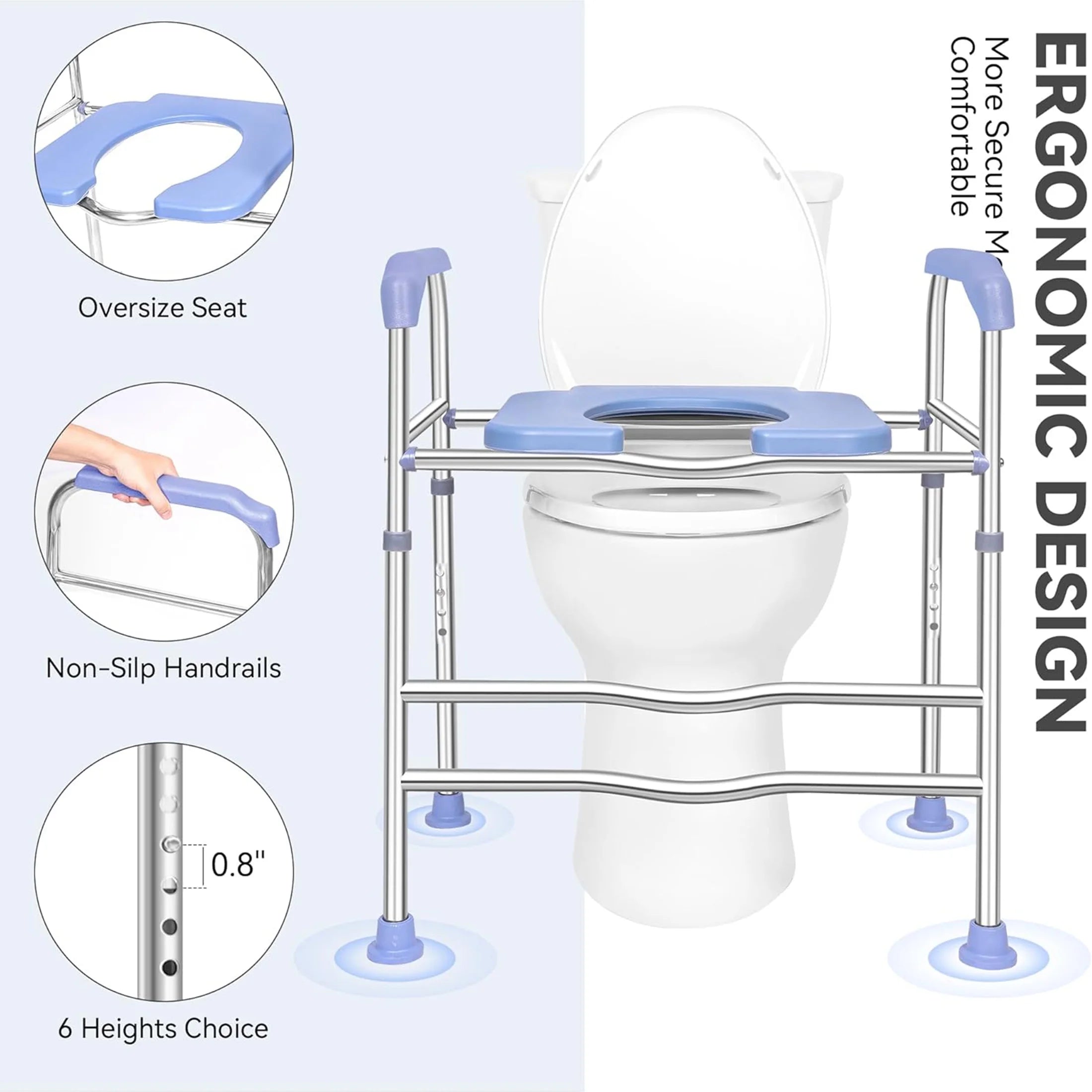 Raised Toilet Seat with Handles and Soft Seat, up to 400lbs Commode Chair J7621