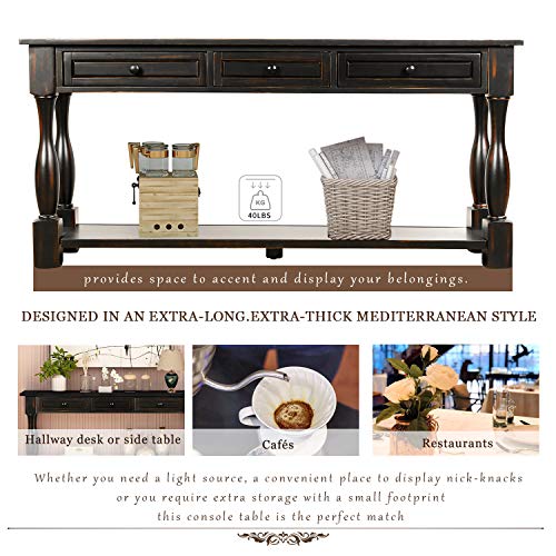 Solid Wood Console Table with 3 Drawers and Bottom Shelf Y30329