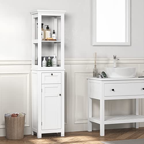 White Tall Freestanding Storage Cabinet with Door and Drawer T5156