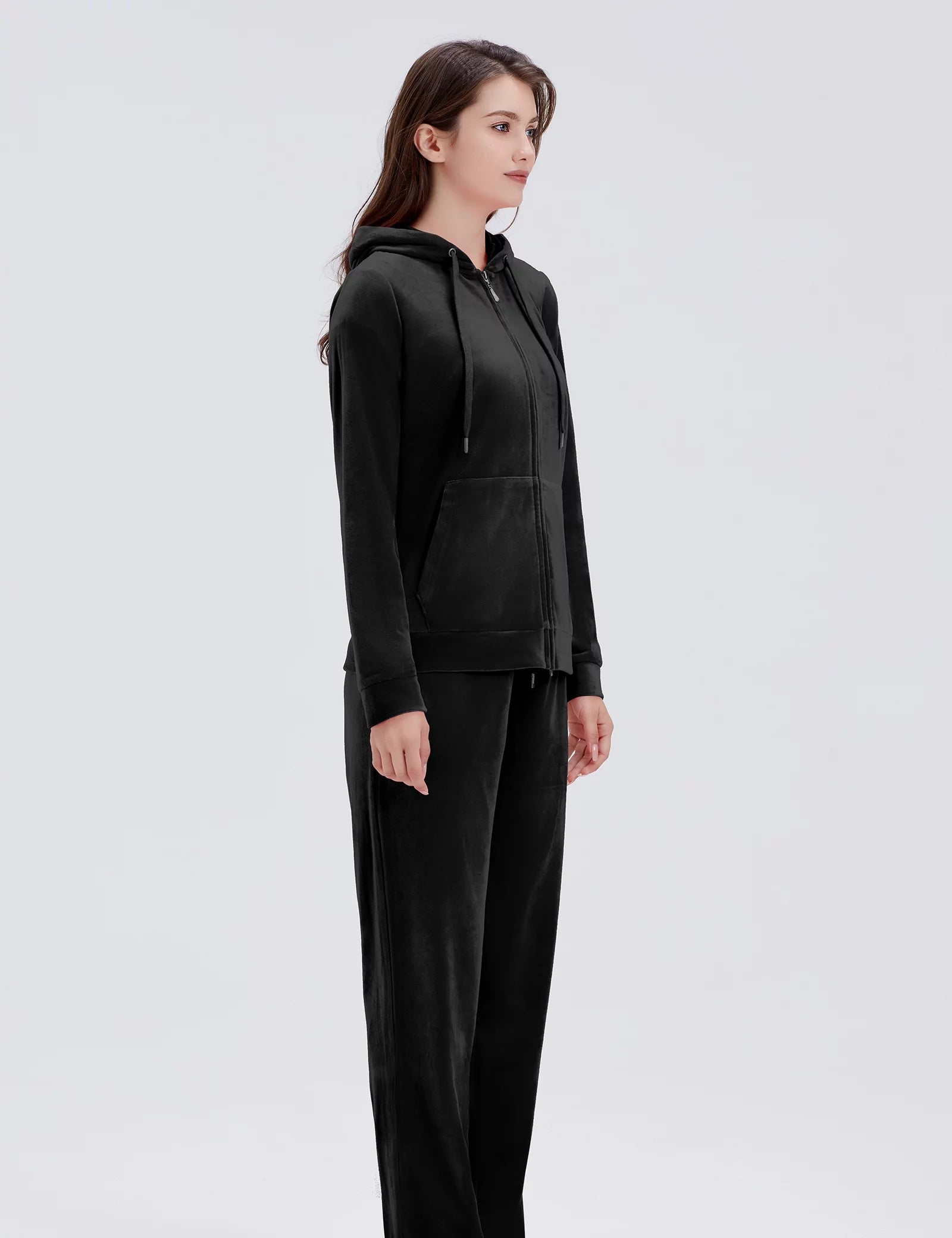 Black Velour 2 Piece Hoodie and Sweatpants Set F8710