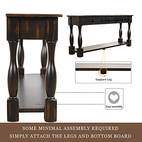 Solid Wood Console Table with 3 Drawers and Bottom Shelf Y30329