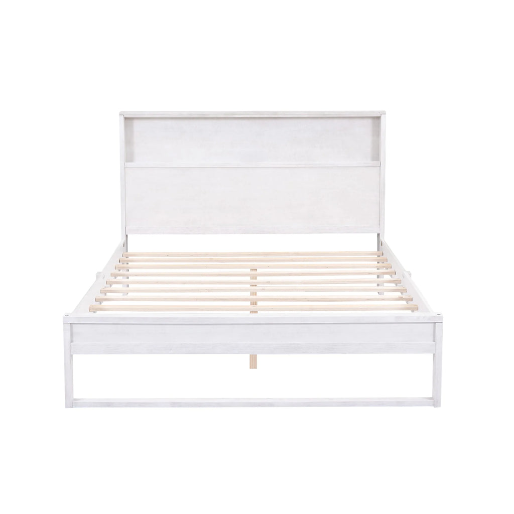 White Queen Size Platform Bed Frame with Storage P566950