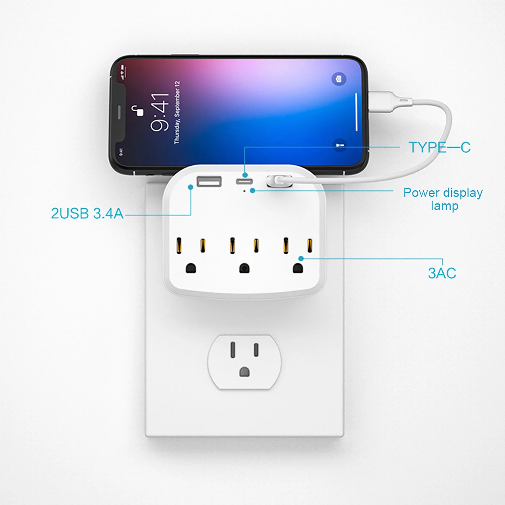 International Power Plug with 3 US Outlets and 2 USB Z58062