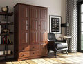 100% Solid Wood Armoire Wardrobe Closet, Java, 4 Small Shelves, 1 Clothing Rod, 2 Drawers N913