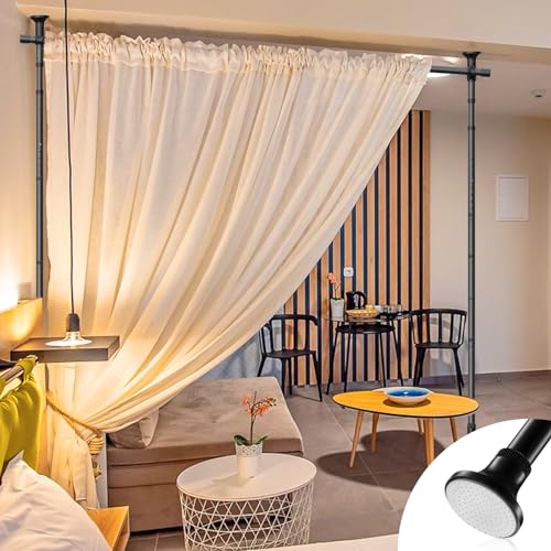 Black Metal Tension Curtain Rod Room Divider I303