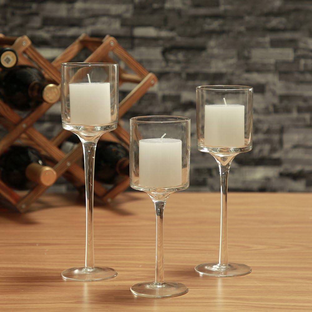 Set of 3 Clear Glass Candle Holders I1614
