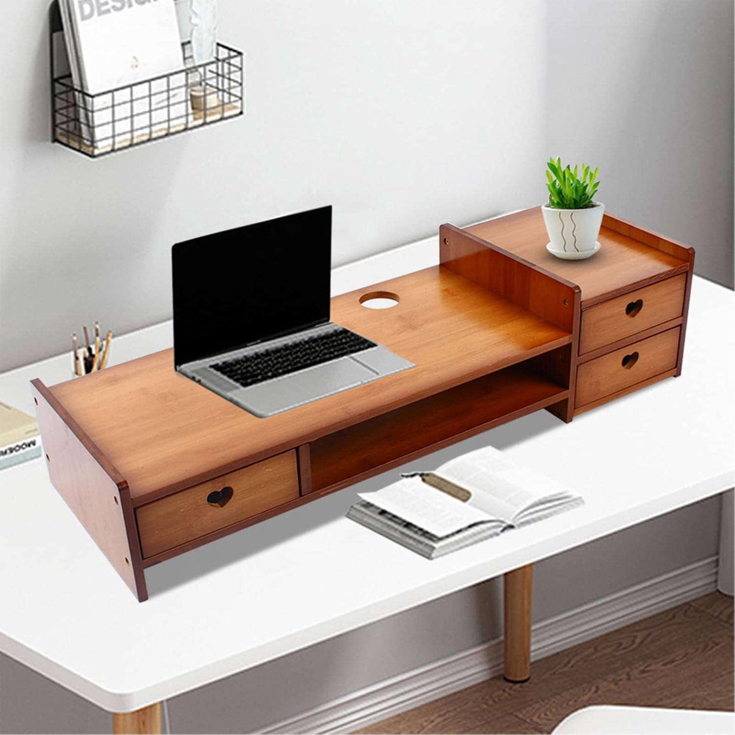 Bamboo Monitor Stand with 3 Drawers H41931