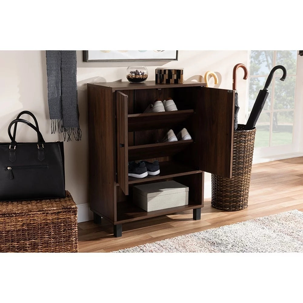 Walnut Brown 2-Door Wood Shoe Storage Cabinet T9121
