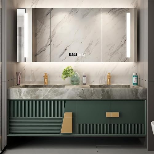 52IN Double Bathroom Vanity with Ceramic Basin Solid Wood Cabinet Door Drawer I529927