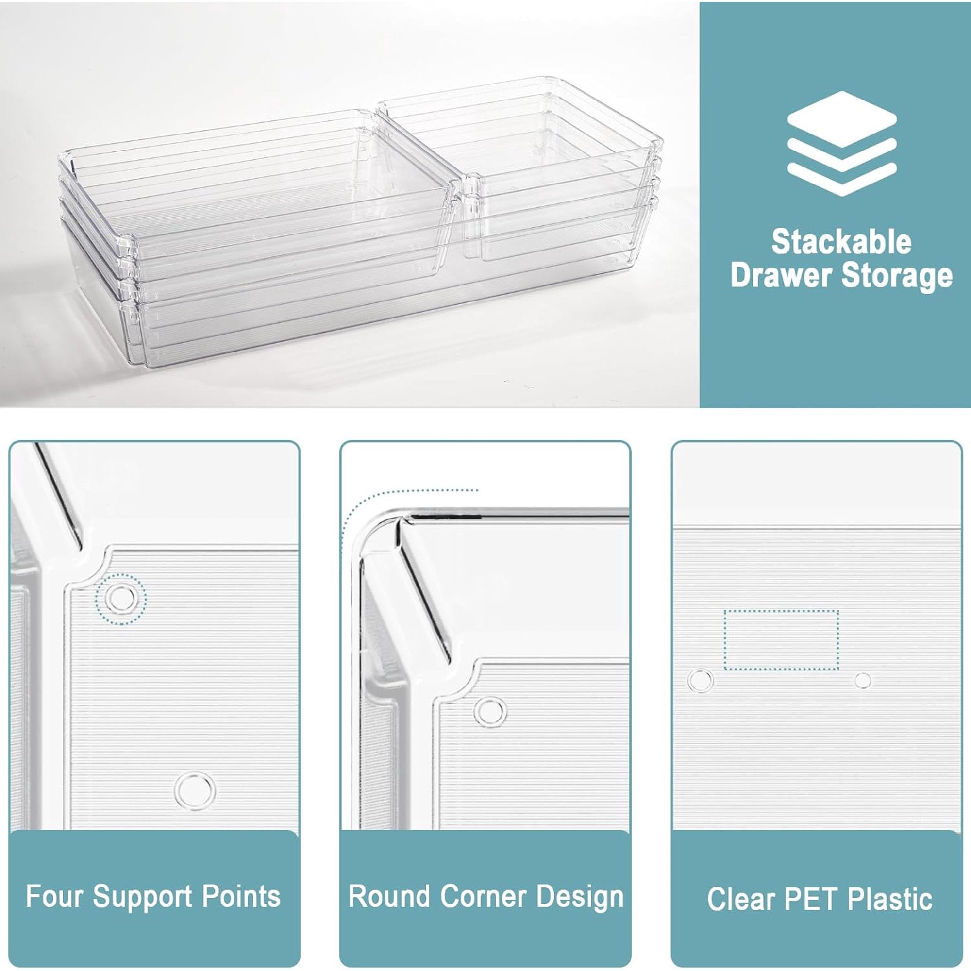 6 Pack Clear Plastic Drawer Organizer Trays S605