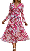 Rose V Neck Long Sleeve Wrap Maxi Dress Chiffon A871864