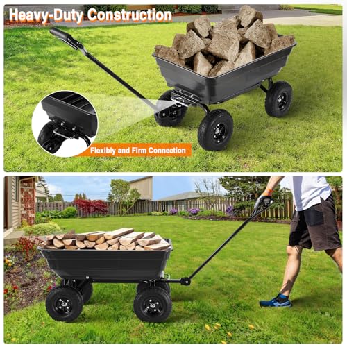 Black Steel Frame Utility Cart with 600 Pound Capacity and 10 Inch Tires L837