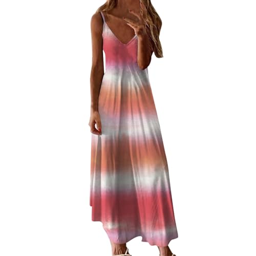 Spaghetti Strap Sleeveless Maxi Dress V Neck Tie Dye Sundresses Long Cami Dress F9774
