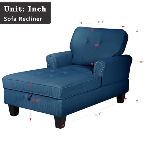 63" Sleeper Chaise Lounge Recliner Sofa Bed with Adjustable Backrest & Storage Space (Blue Corduroy) X768409
