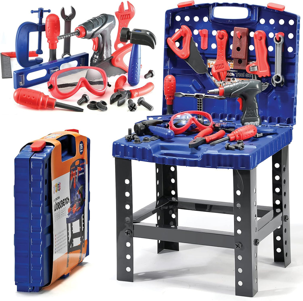 76 Pc Kids Tool Set Bench with Electronic Play Drill H4321