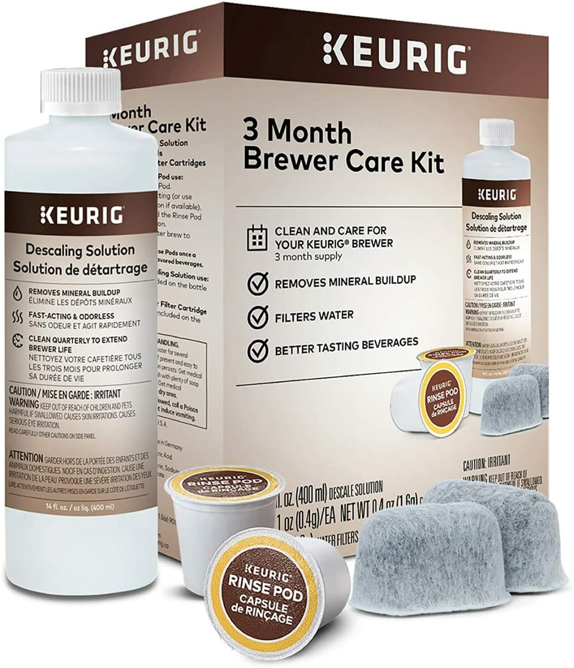 Stainless Steel Single-Serve K-Cup Pod Coffee Maker Bundle with 3-Month Brewer Maintenance Kit (2 Items) K832375