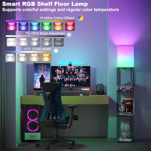 Shelf Floor Lamp with Shelves and White Shade Y51127