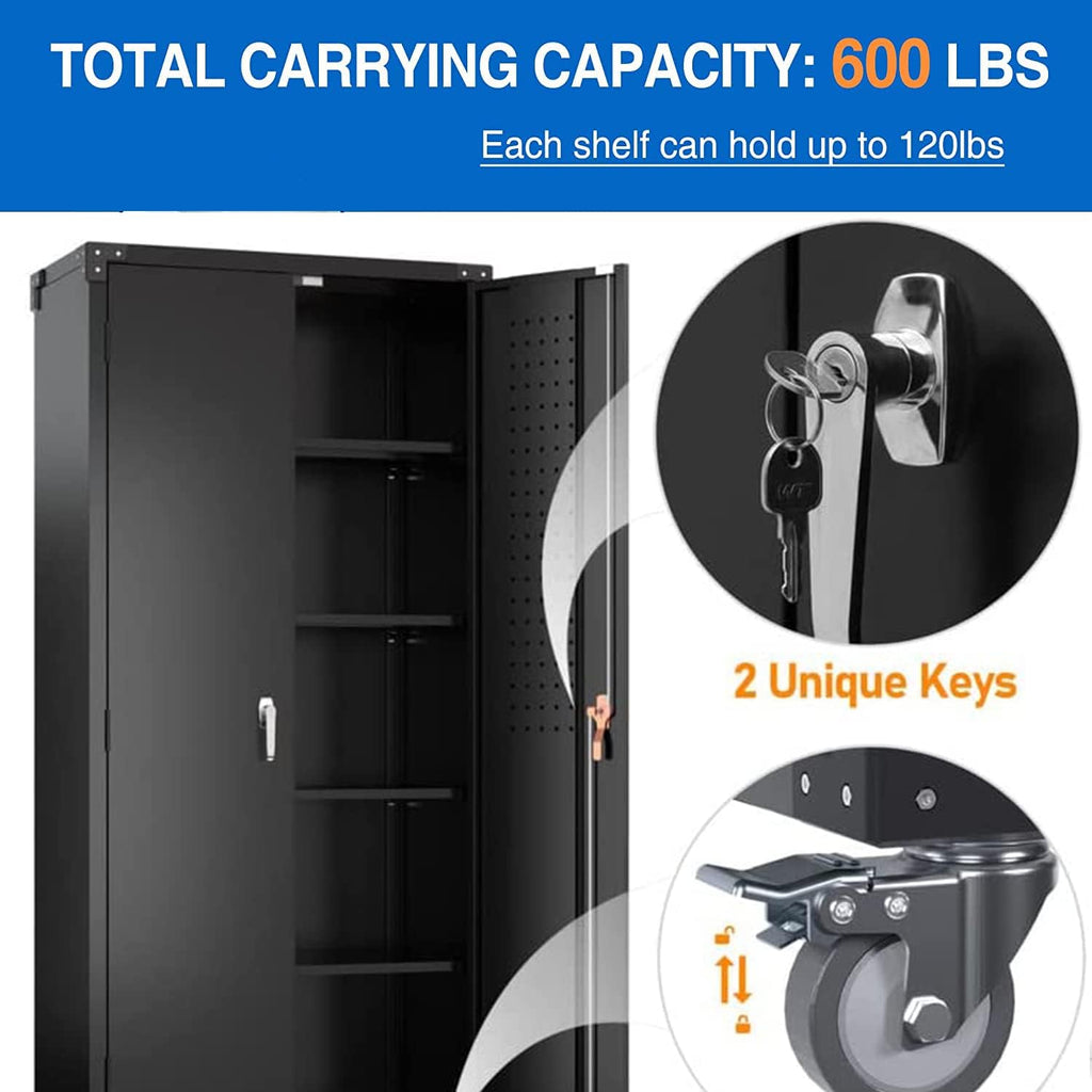 72" Steel Storage Cabinet with 2 Locking Doors and 4 Adjustable Shelves (Black) U521746