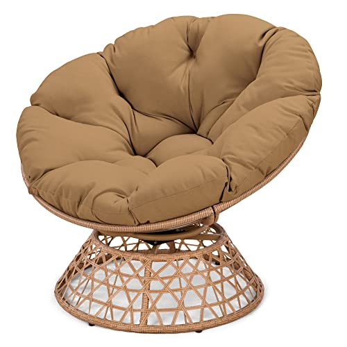 Oversized Dark Blue Wicker Papasan Chair with Cushion and 360 Degree Swivel Base S283